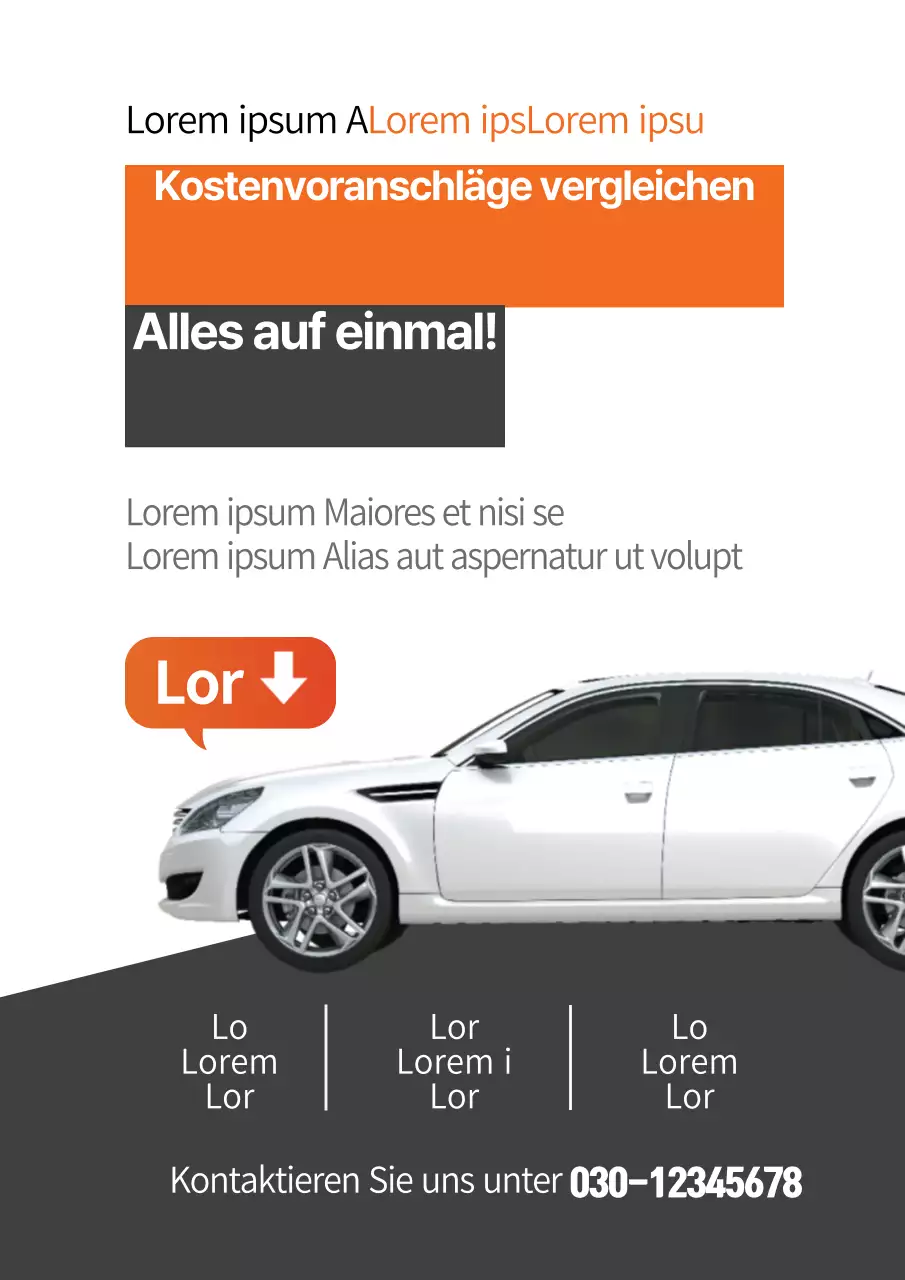 Werbung für die Kfz-Versicherung mit einem orange-grauen Autofoto