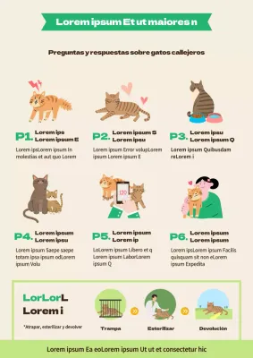 Gatos callejeros con títulos verdes y marrones Q&ADescripción