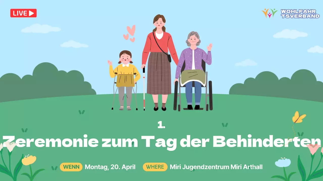 Zeremonie zum Disability Day mit grünem und blauem Naturhintergrund