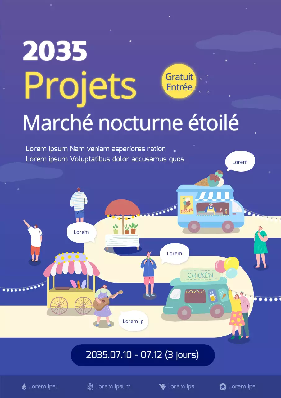 Webposter du marché de nuit illustré de la nuit étoilée