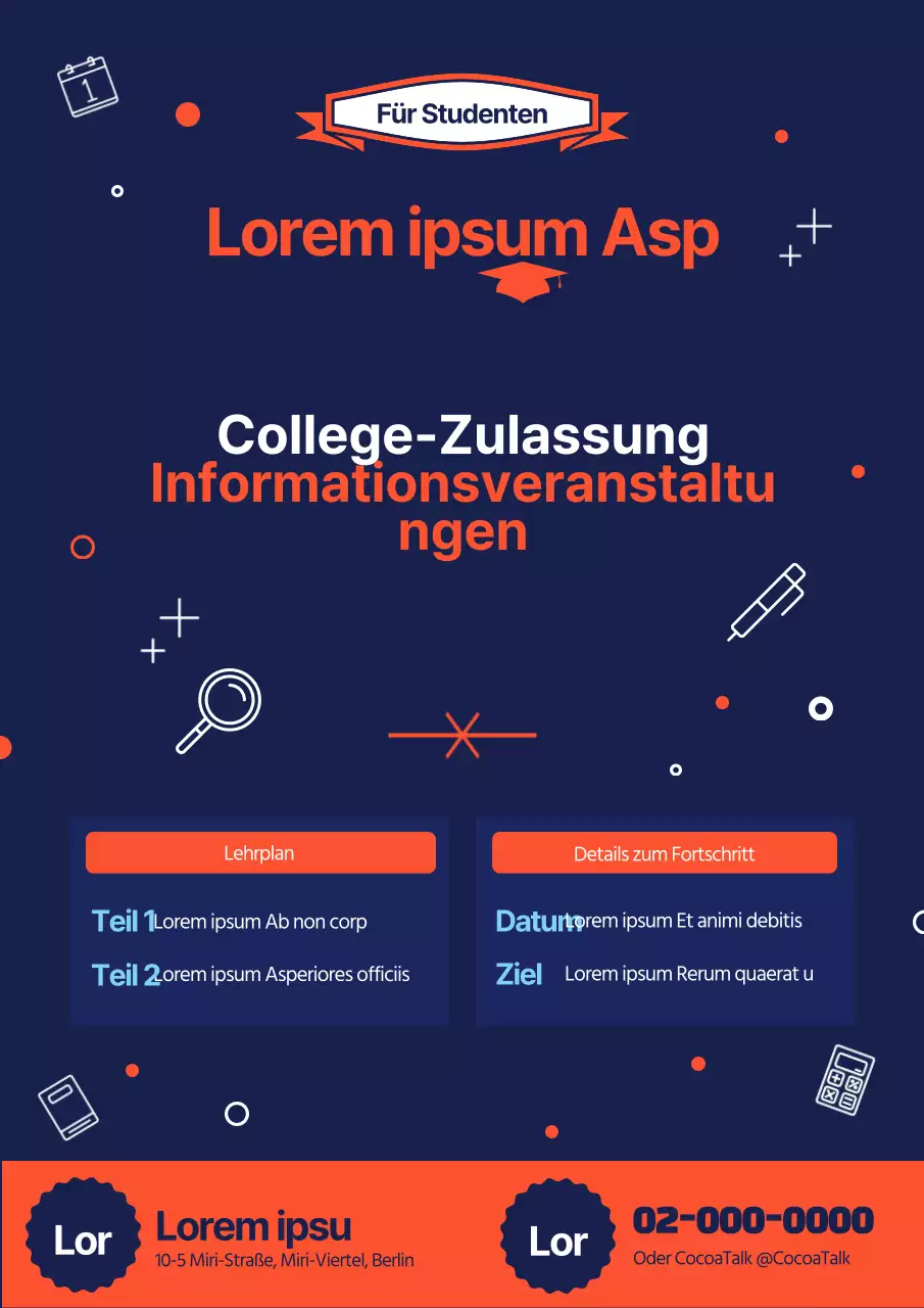 Die Kombination aus Orange und Marineblau fällt auf den Zulassungsmessen der Hochschulen auf
