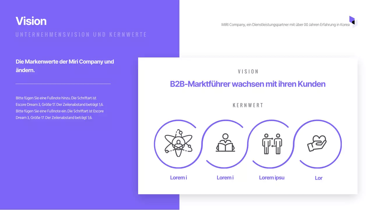 Einfache Präsentation zur Unternehmensvorstellung mit violetten Tönen