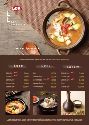 Een luxe menukaart van een massagesalon met een donkerbruin logo en een afbeelding van een massage.