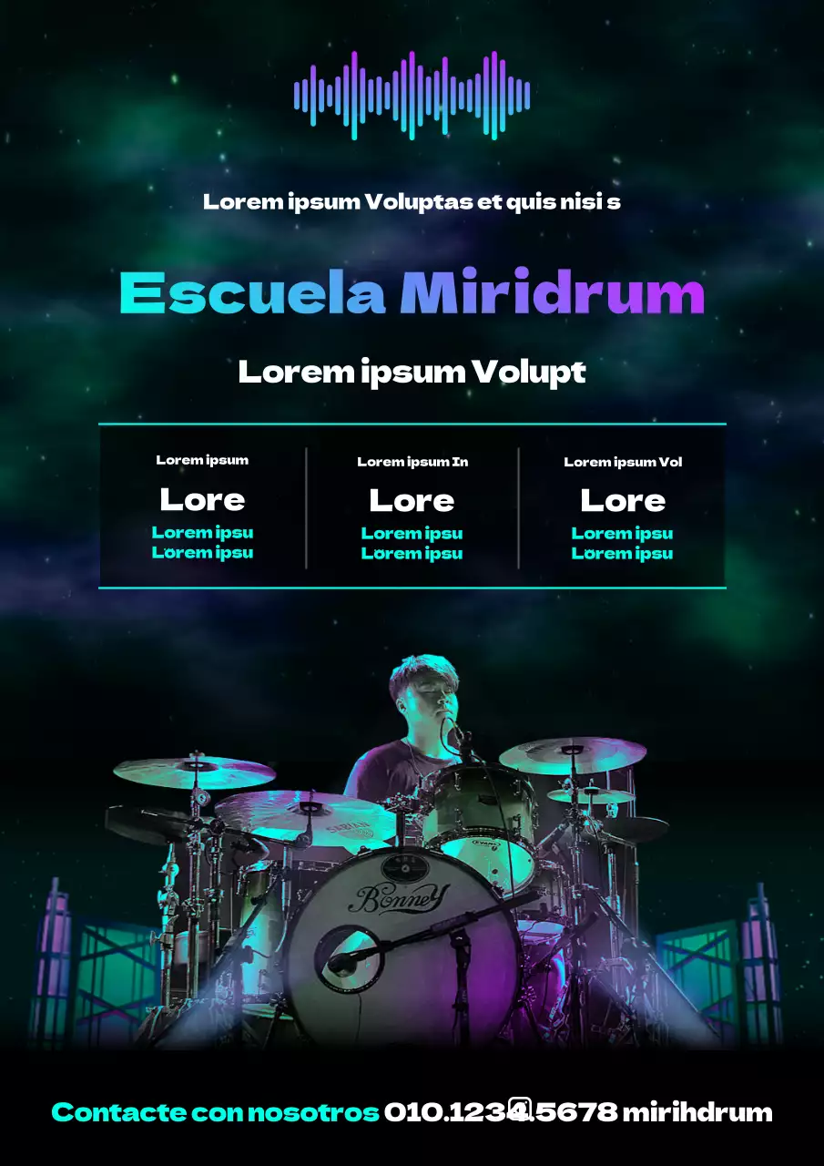 Tema promocional de aurora misteriosa de color neón para escuela de batería