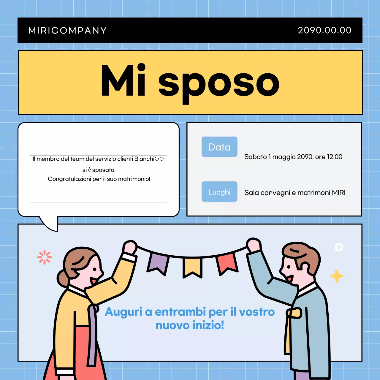 Annuncio aziendale semplice di colore azzurro