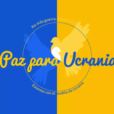Mensajes de guerra y paz en azul y amarillo