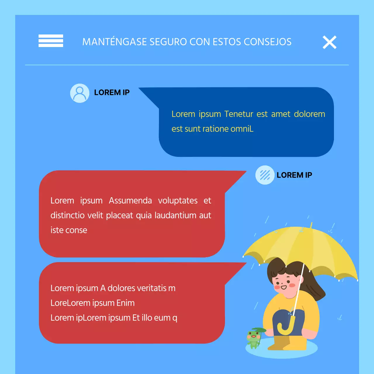 Concepto de texto de alerta de catástrofe en rojo y azul Información de alerta por lluvias torrenciales