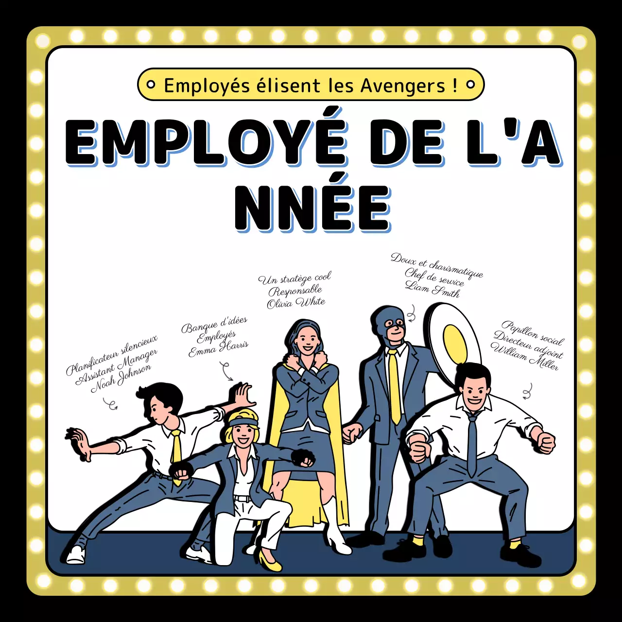 Illustration de l'événement de fin d'année en jaune bleu noir