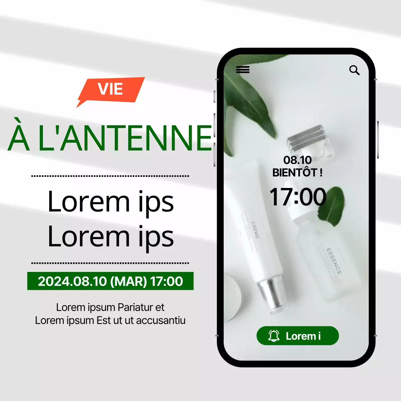 Une personne en train de faire du shopping pour des produits de beauté dans un cadre de téléphone portable vert et noir.