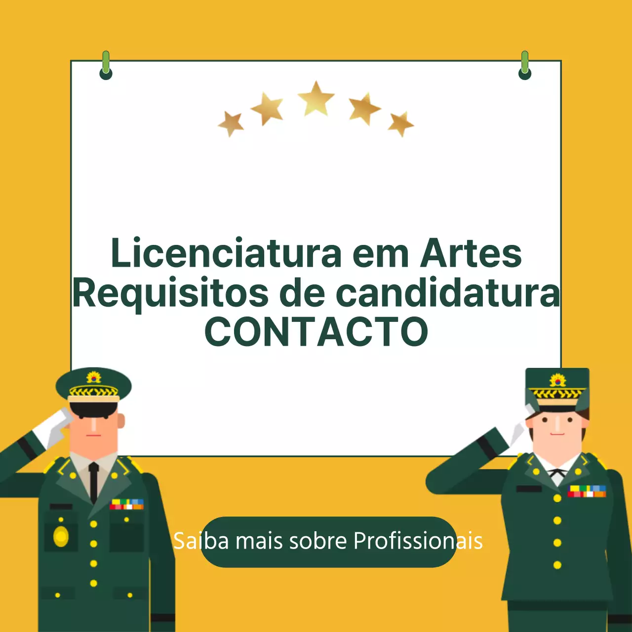 Amarelo Verde BacharelatoCandidatar-se à universidadeCondiçõesPreparaçãoComo se prepararCarreirasMilitares Ler mais Dia das Forças Armadas