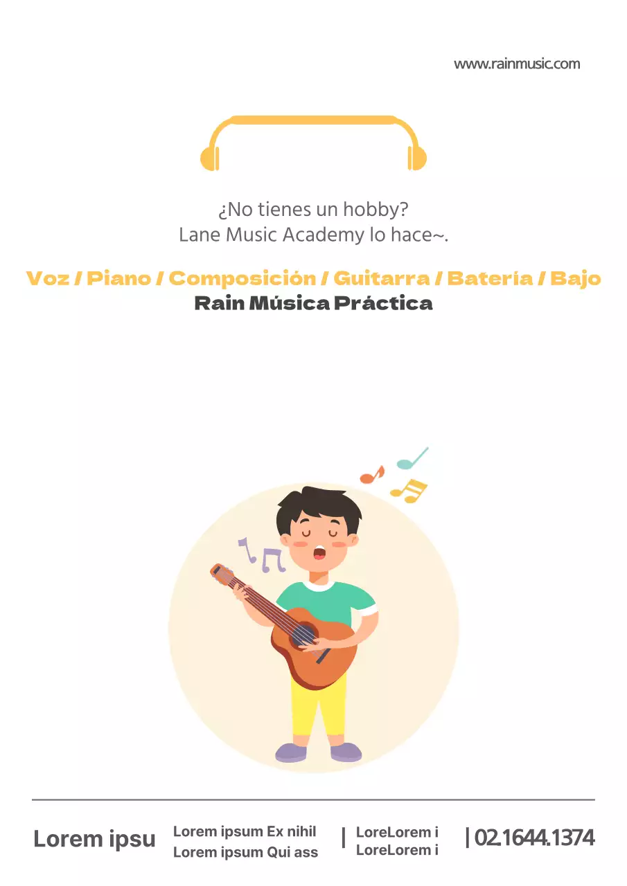 Un sencillo folleto amarillo para una escuela de música