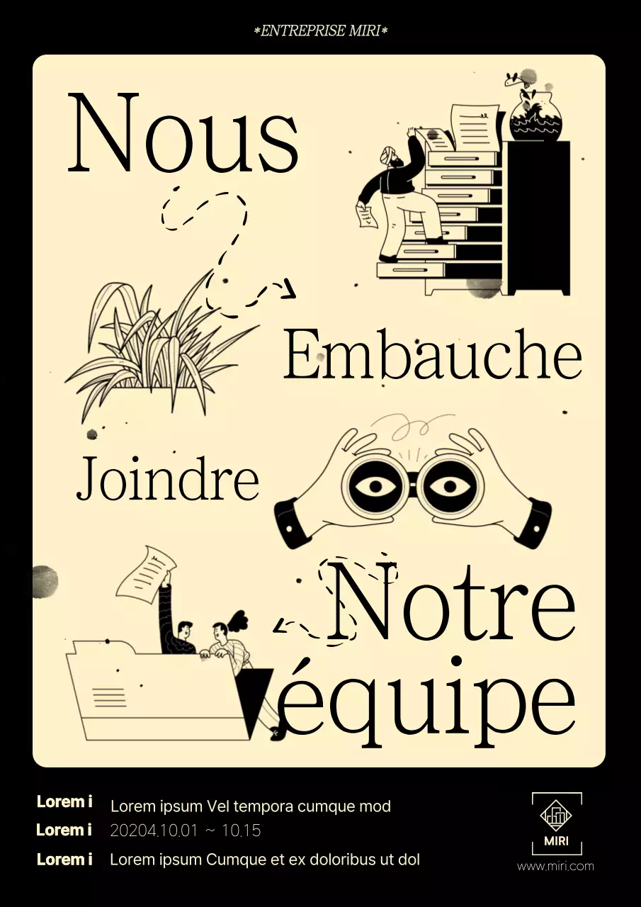 Annonce d'emploi vintage en noir et jaune