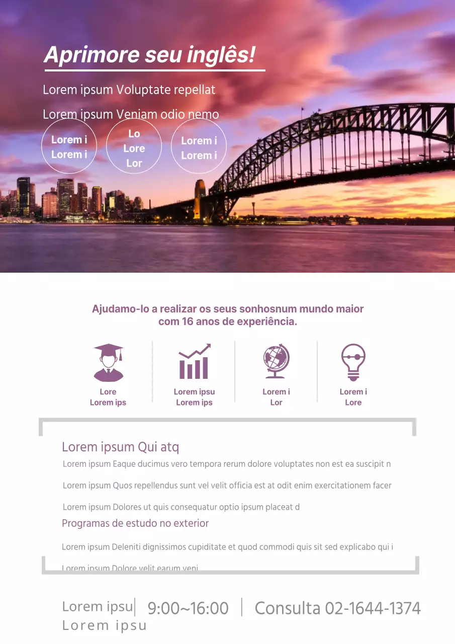 Promover os estudos no estrangeiro com fotografias púrpuras e nítidas do estrangeiro