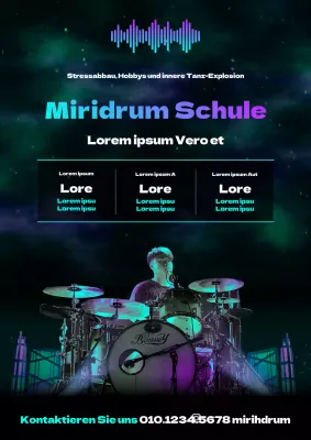 Neonfarbenes mysteriöses Aurora Werbethema für Schlagzeugschule