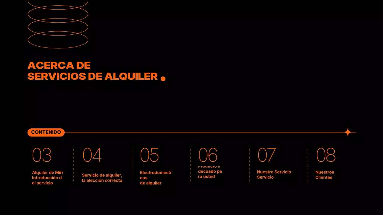 Propuesta de servicio de alquiler de electrodomésticos con elementos de color naranja