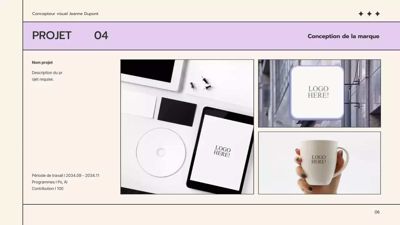 Un portfolio simple, beige et mauve, pour la recherche d'un emploi