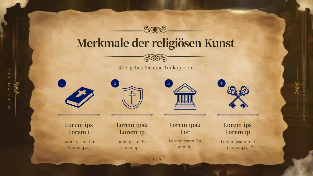 Mittelalterliche Kunst in brauner Umrahmung für einen edlen Look in Werbematerialien