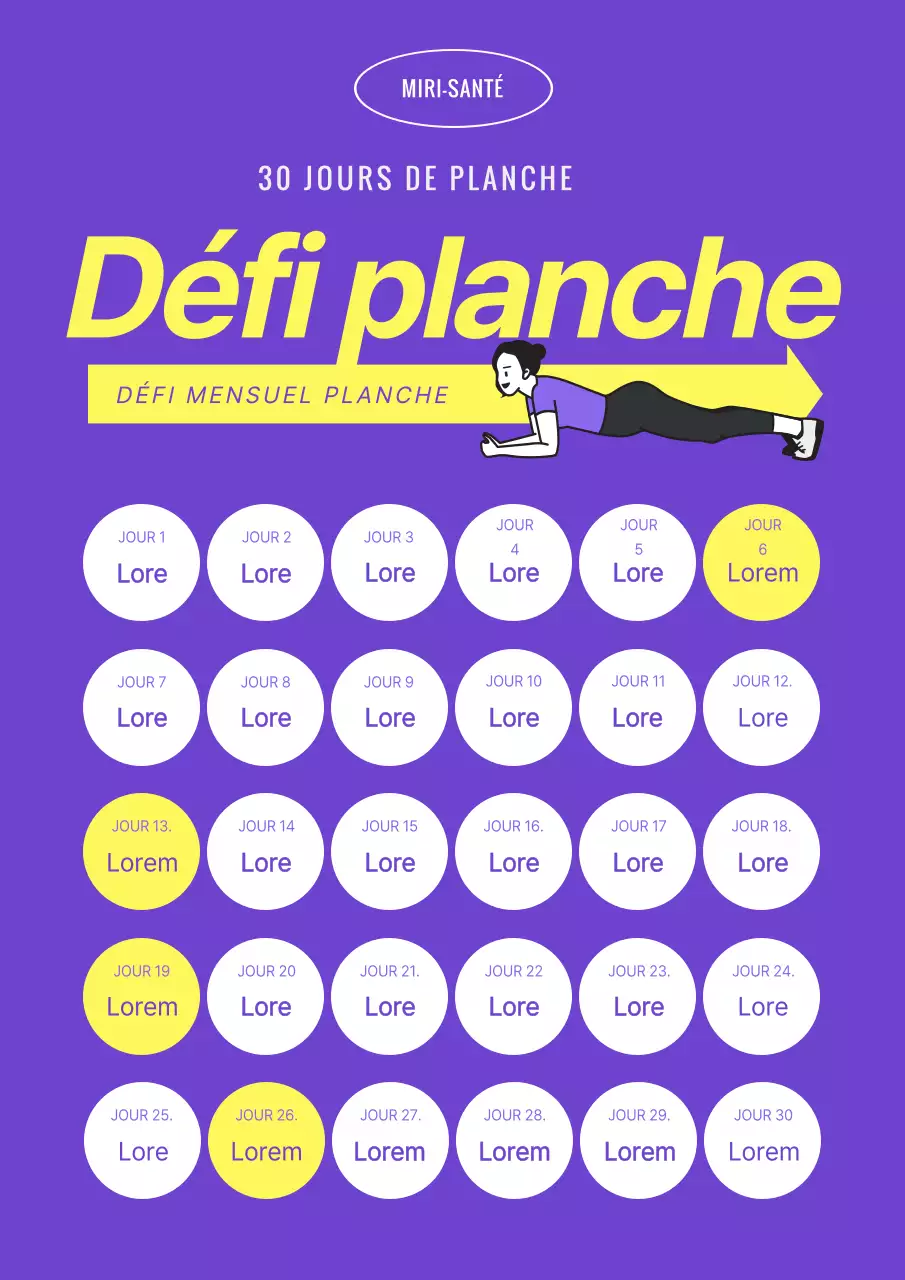 Plank One Month Routine Challenge Vertical Web Poster en violet et jaune