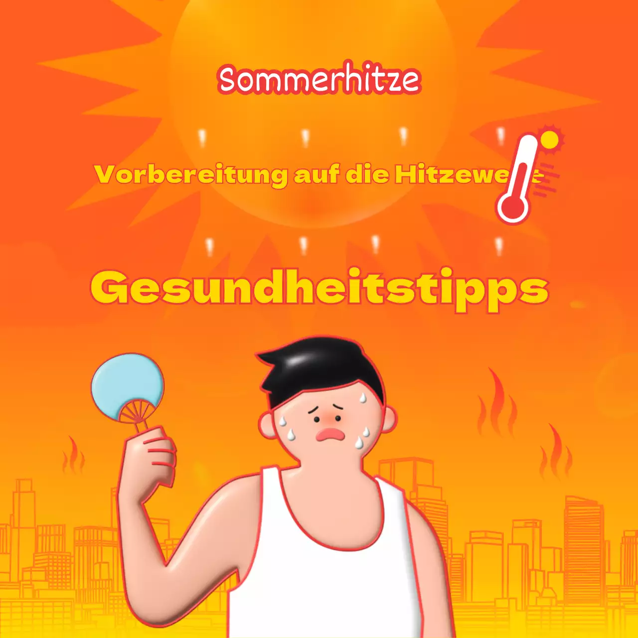 Das Orange und Blau der sommerlichen Hitzewellen Wie man mit der Hitze zurechtkommt Gesundheitstipps zur Vorbeugung erklärt