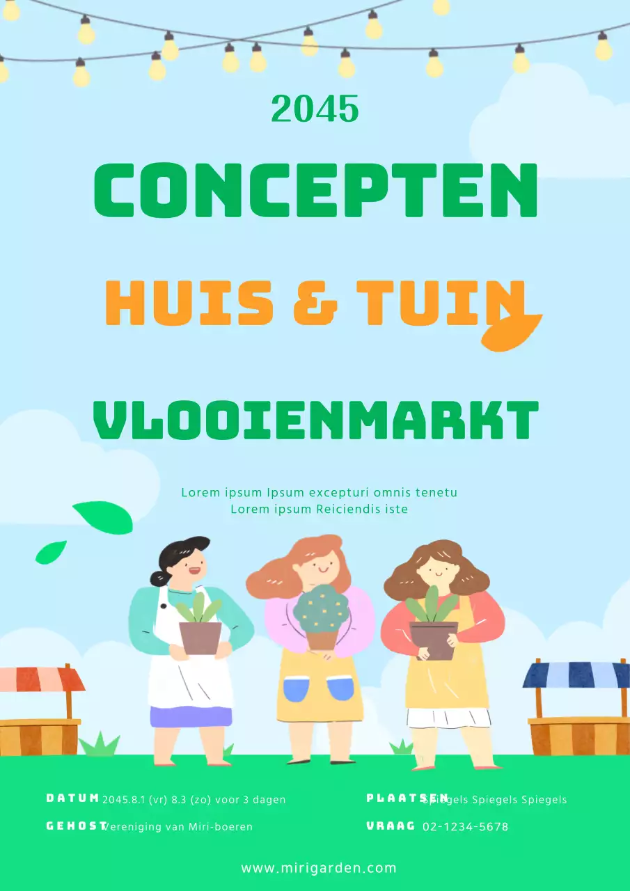 Lime groene illustratie huis tuin huisdier rommelmarkt poster