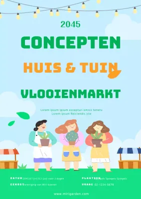 Lime groene illustratie huis tuin huisdier rommelmarkt poster