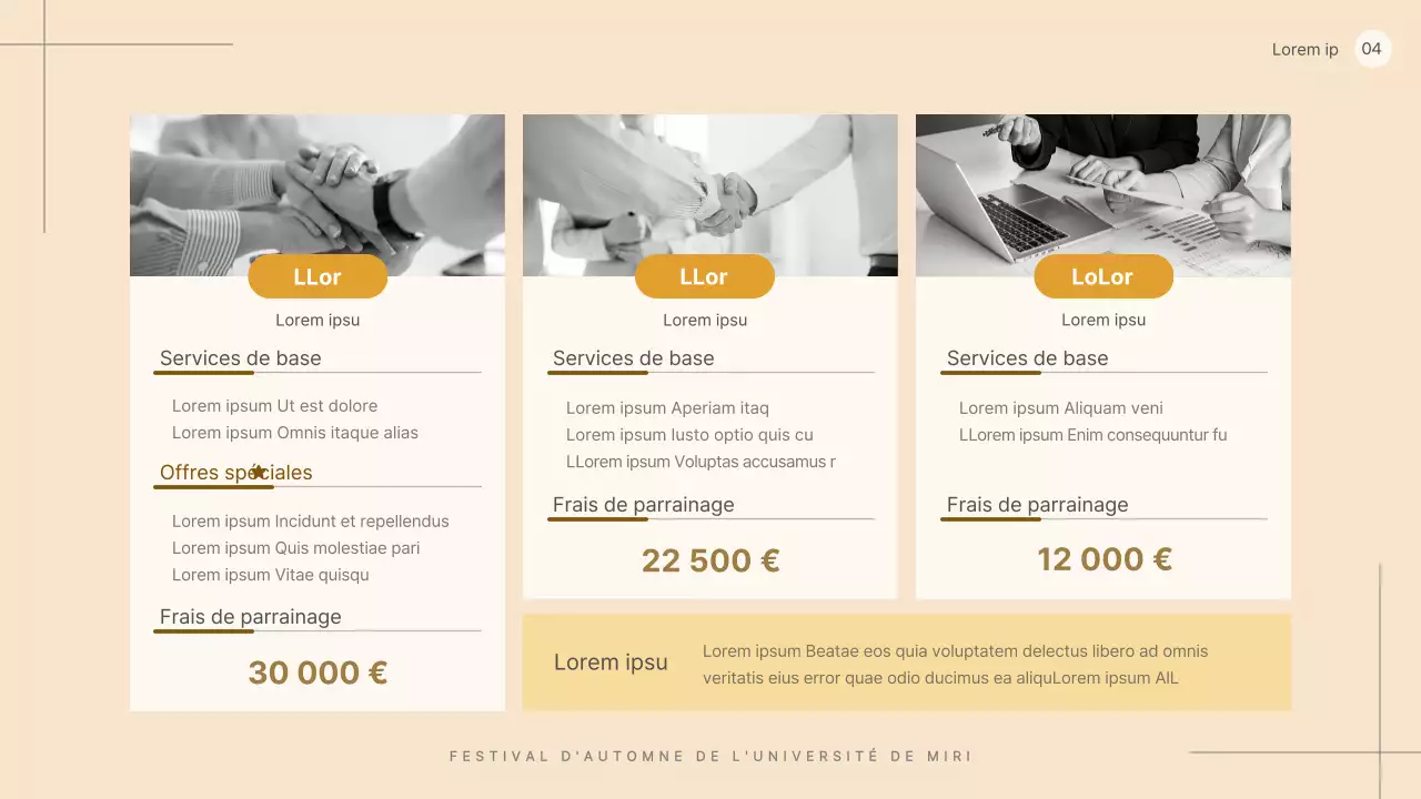 Proposition simple de parrainage d'un festival universitaire en beige, noir et blanc