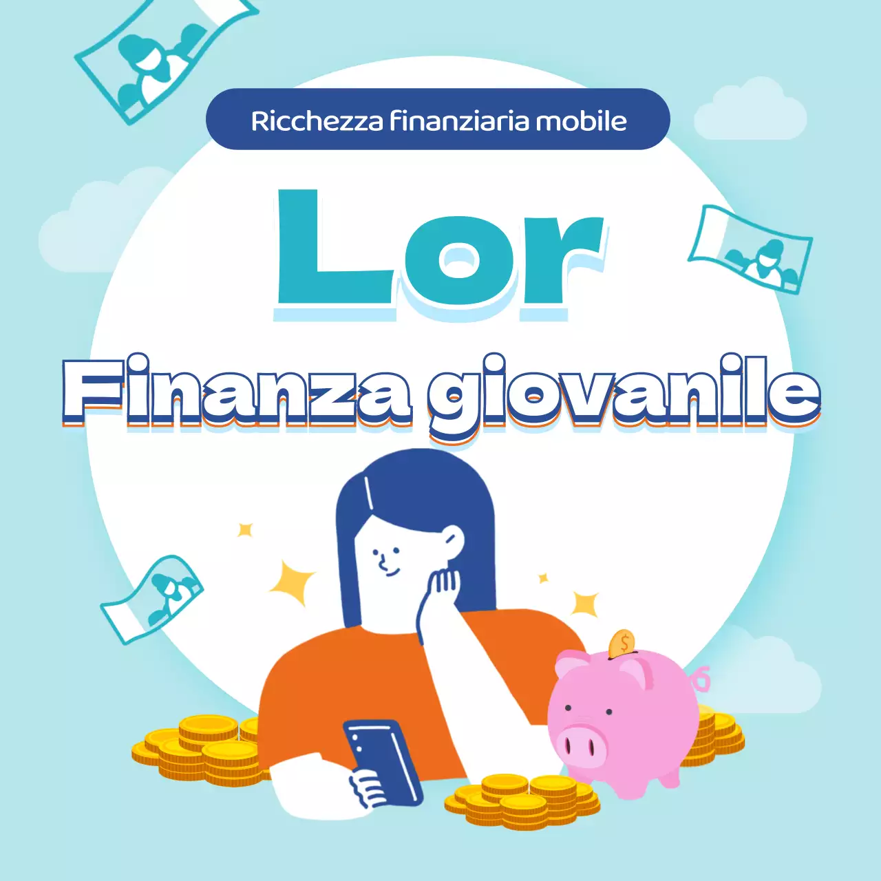 Finanza giovanile mobile con evidenziazione del testo in blu