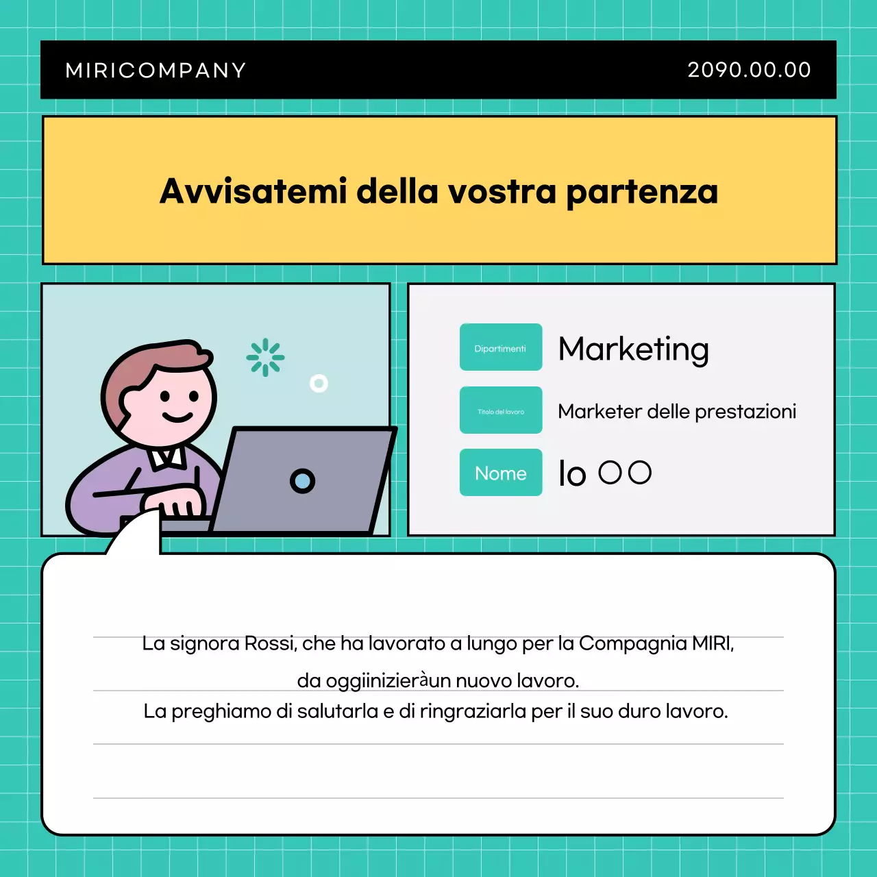 Annuncio aziendale semplice di colore azzurro