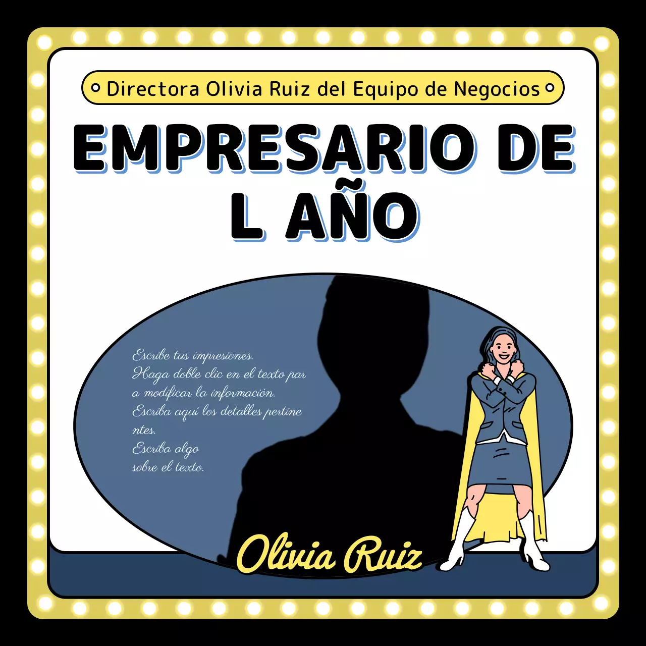 Ilustración del evento de fin de año en amarillo azul negro