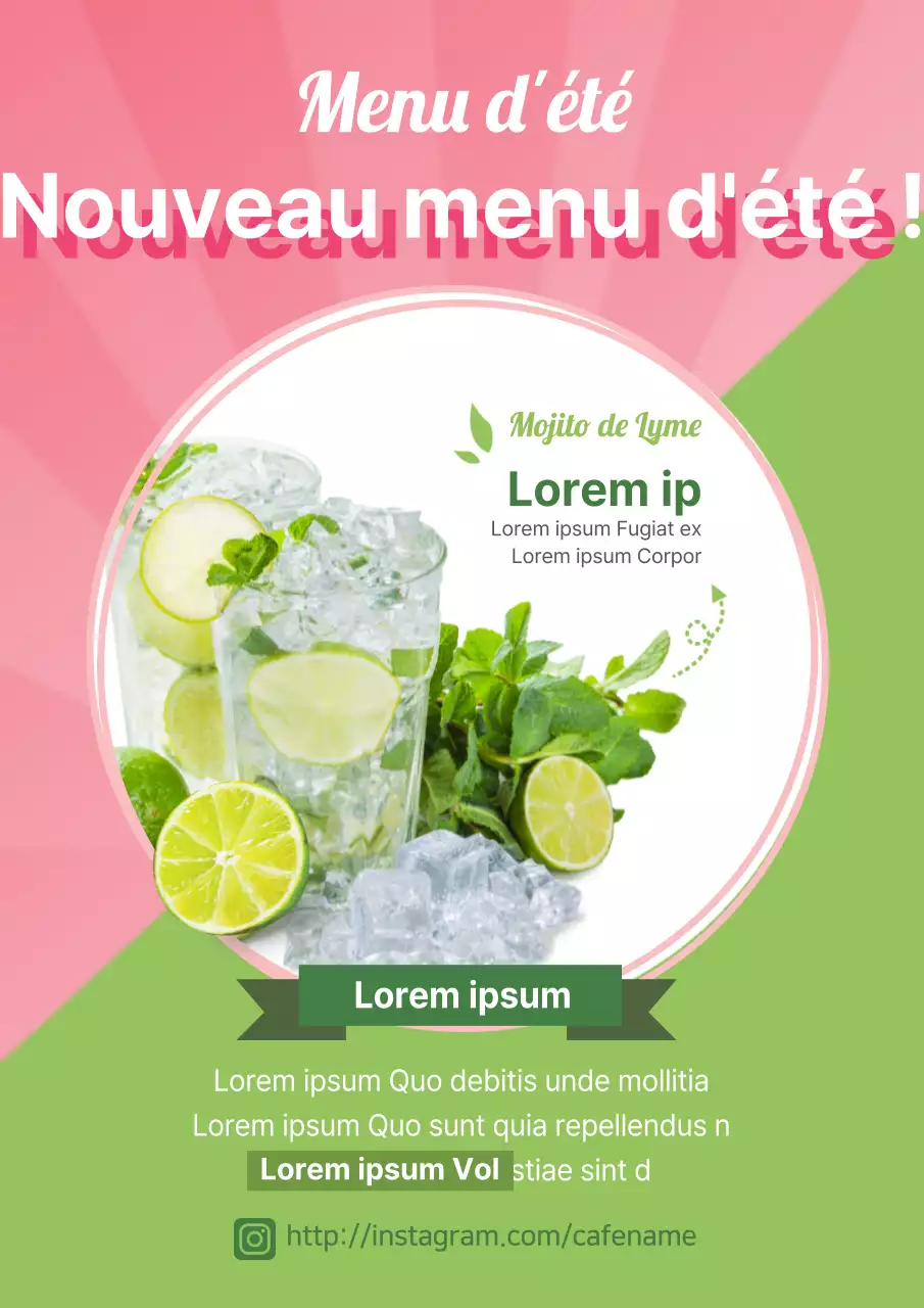 Promouvoir le nouveau mojito d'été au citron vert du café, en rose et menthe, et en faire la promotion.