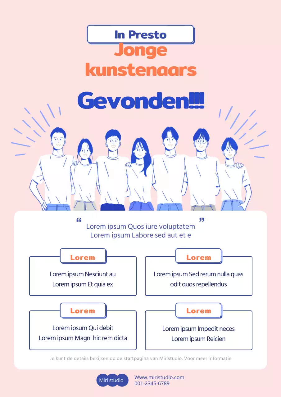 Webposter voor de Oproep voor Jonge Kunstenaars in Koraalblauw