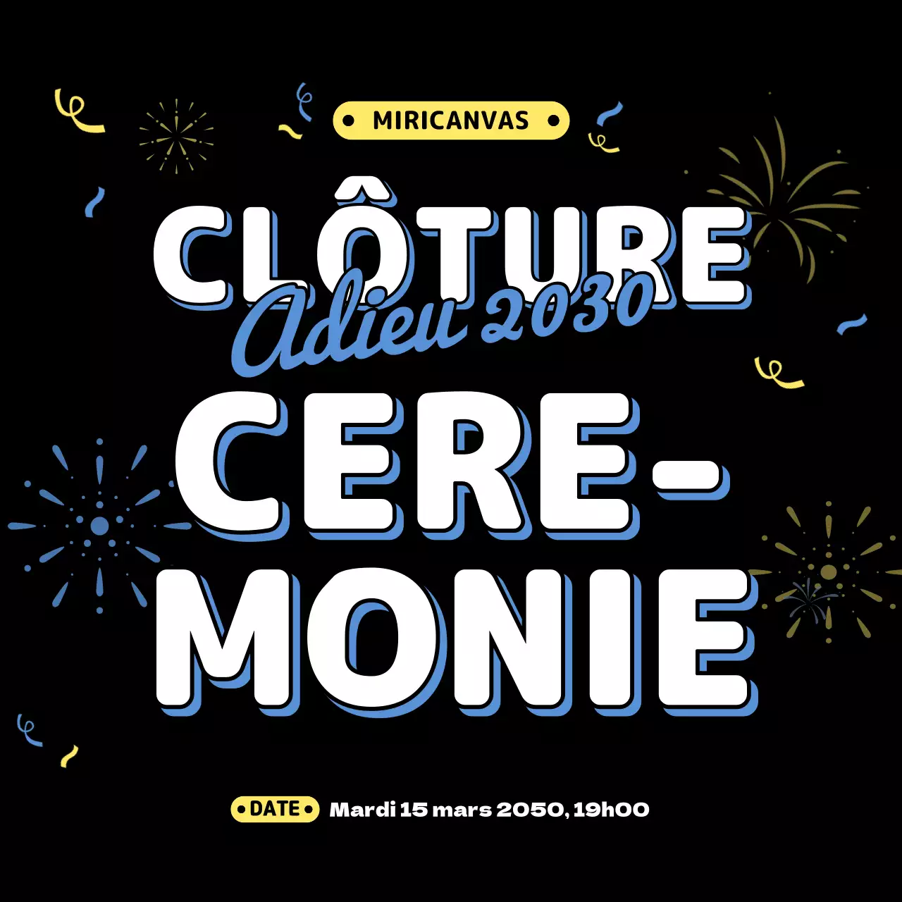 Illustration de l'événement de fin d'année en jaune bleu noir