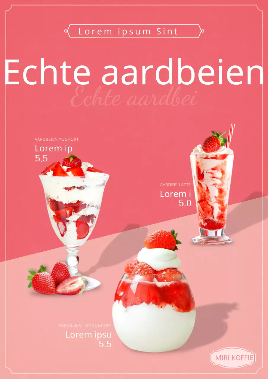 Promoot je rode en roze aardbeien yoghurtwinkel