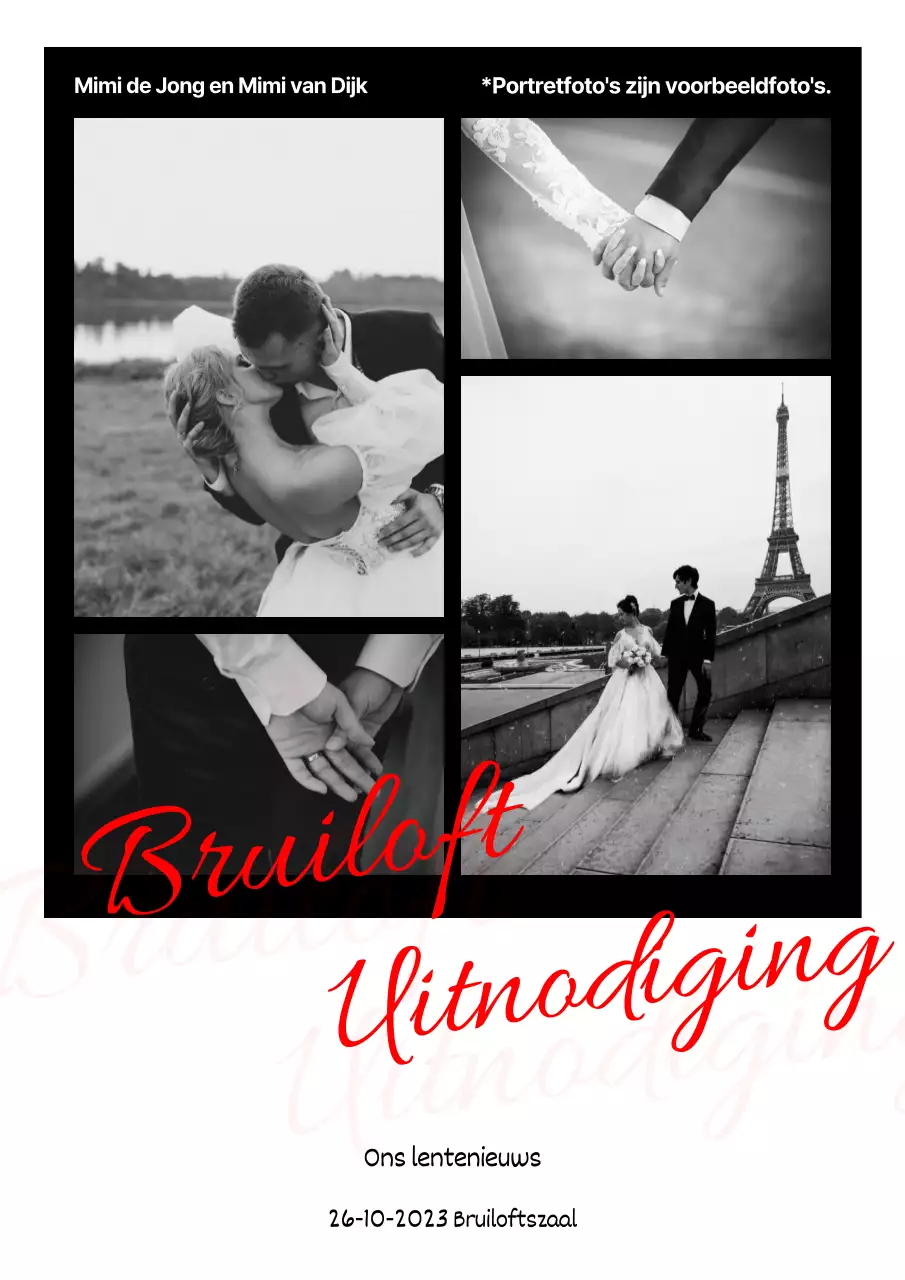 Eenvoudige uitnodiging voor bruiloft in zwart