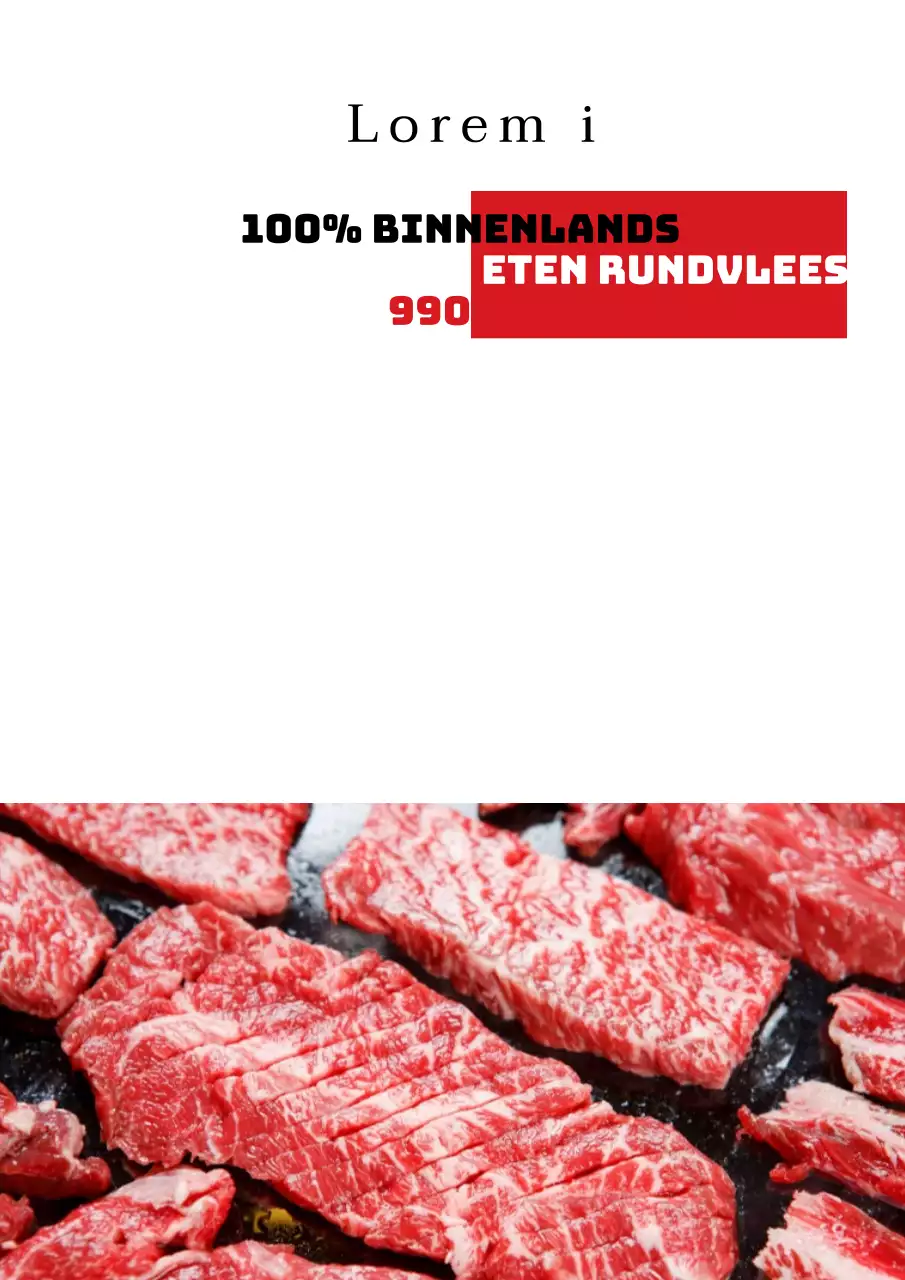 Promoot kortingen op rundvleesbuffetten met zwarte en rode foto's van rauw vlees