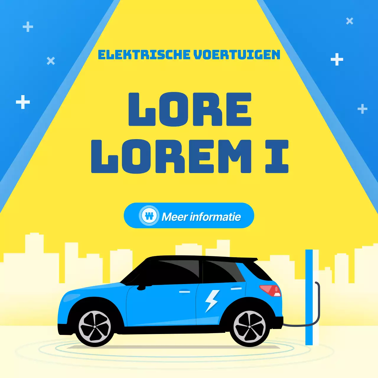 Uitleg over betalen voor het opladen van elektrische auto's met een knal geel en blauw