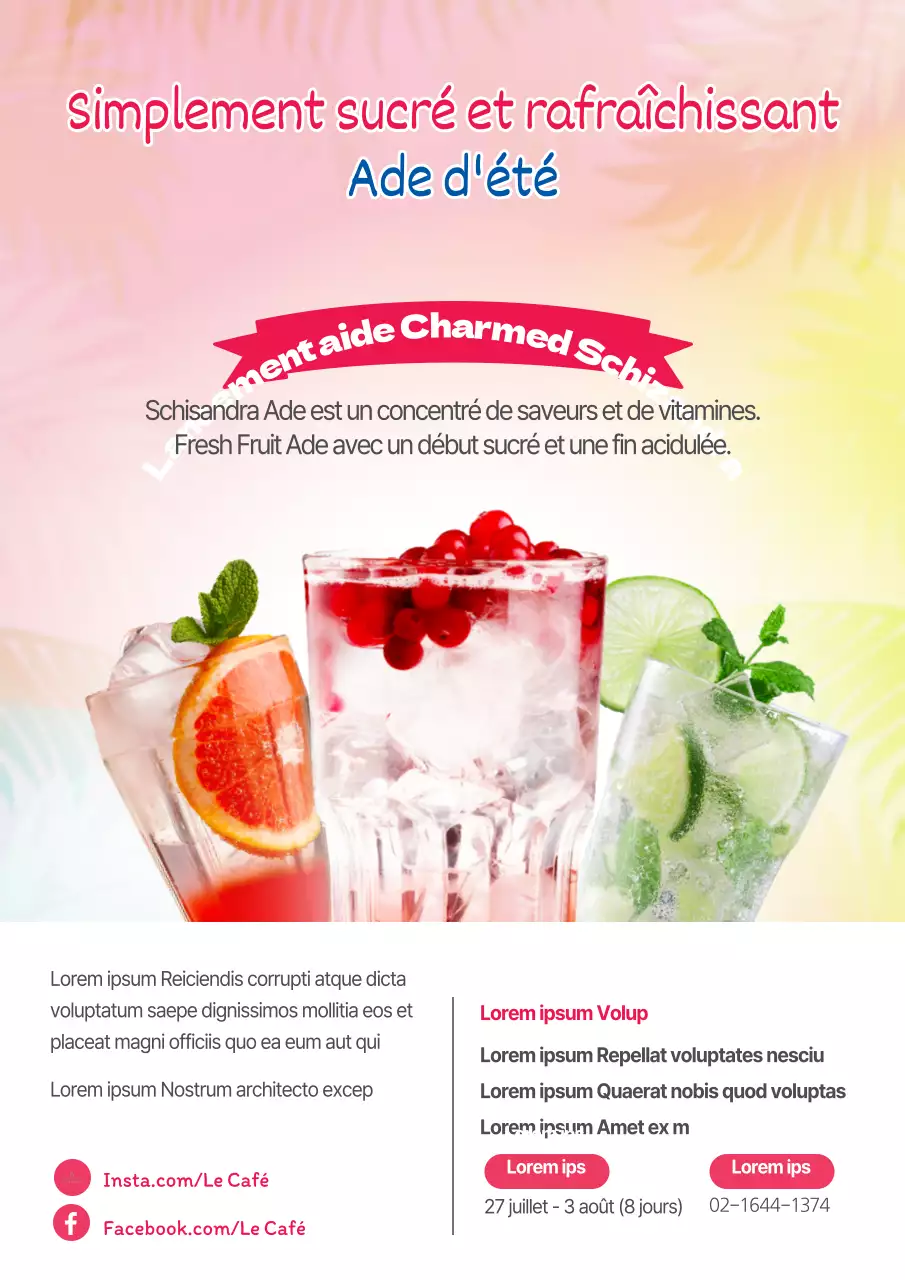 Un dépliant faisant la promotion du nouveau menu coloré de l'aide à la consommation de boissons estivales.