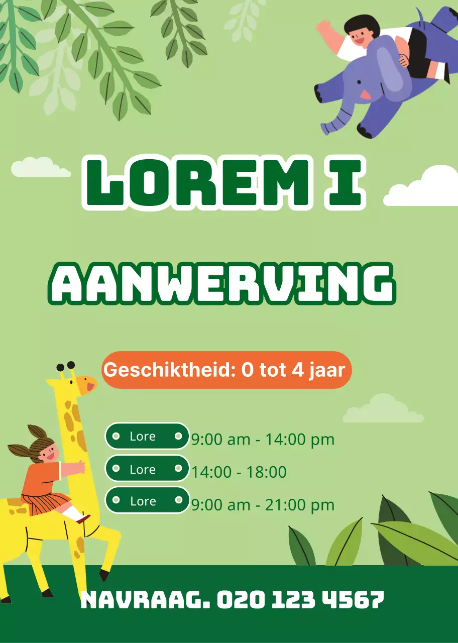 Groen Schattig Karakter Illustratie Kleuterschool Werving
