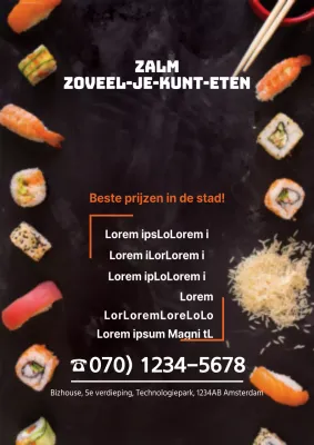 Prijslijst per uur met witte en oranje sushi-afbeeldingen