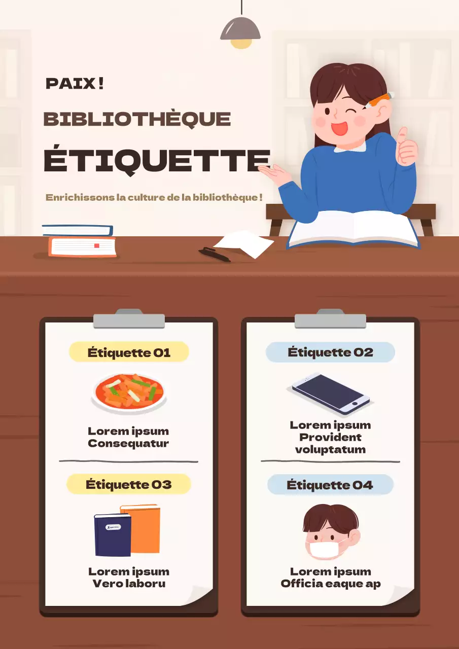 Concept d'étiquette de bibliothèque avec une illustration brune et mignonne