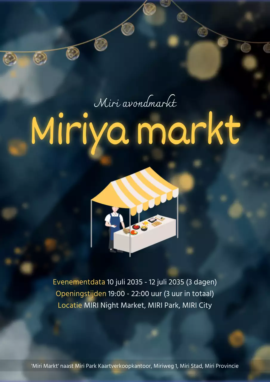 Introductie van het emotionele nachtmarktevenement, geaccentueerd met gele lichtjes