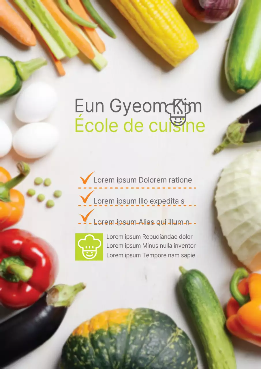 Promouvoir les cours de cuisine avec des photos de légumes verts et frais.