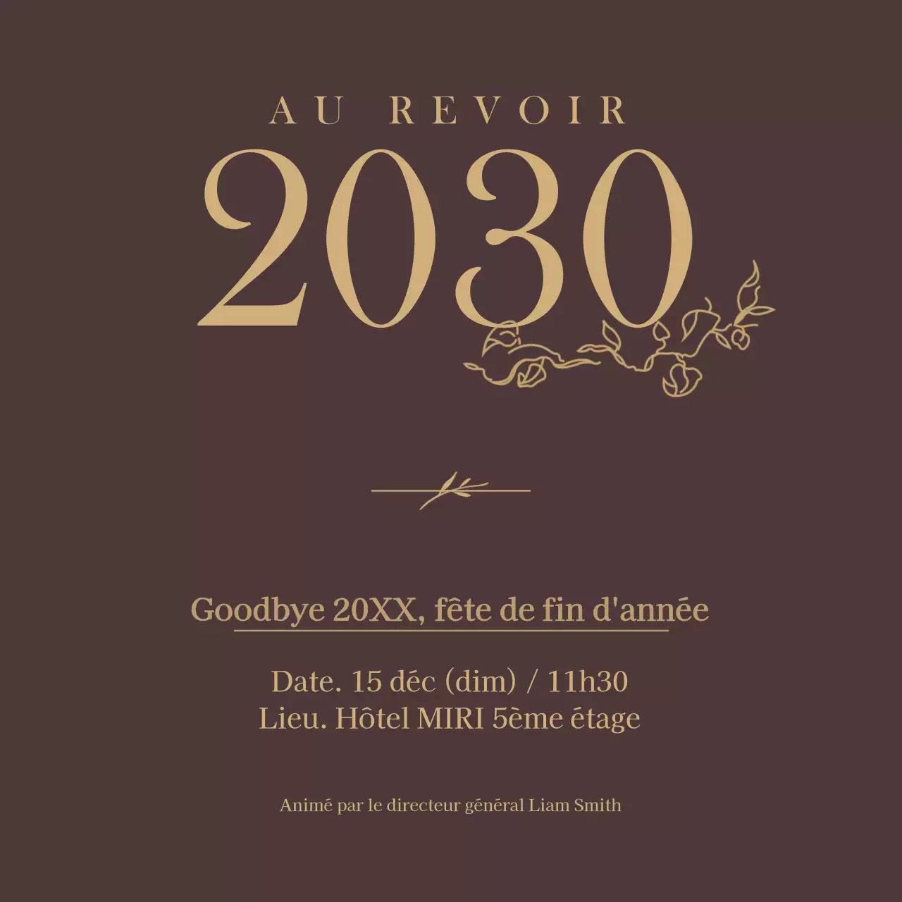 Invitation à la fête de fin d'année marron et ocre avec un concept simple