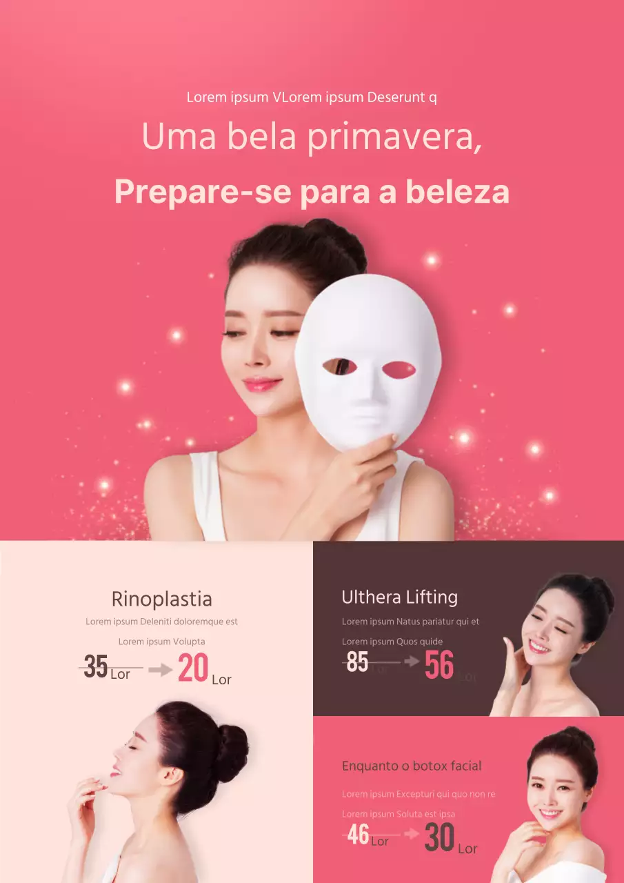 Folheto promocional de evento de desconto em clínica de modelação elegante em cor-de-rosa