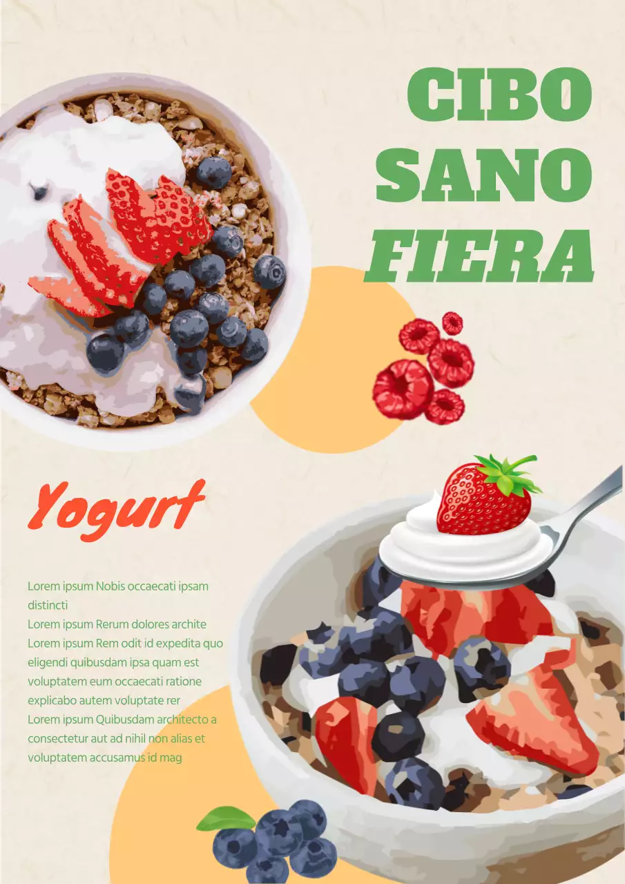 Evento Fiera dello Yogurt e degli alimenti sani con sfondo giallo