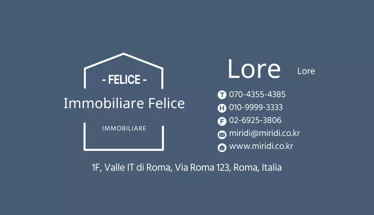 Biglietto da visita immobiliare illustrato bianco e blu navy