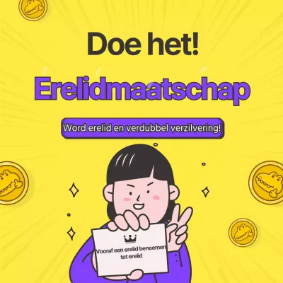 Gele achtergrond Erelid Sterke Effecten Grappige Banier met Vliegende Munt