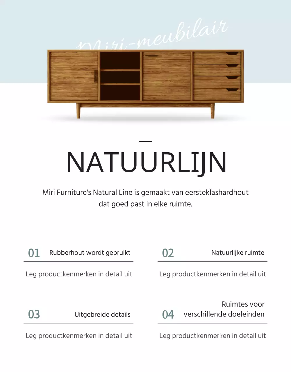 Tijdschriftenconcept in wit en lichtblauw om massief houten meubelen te promoten