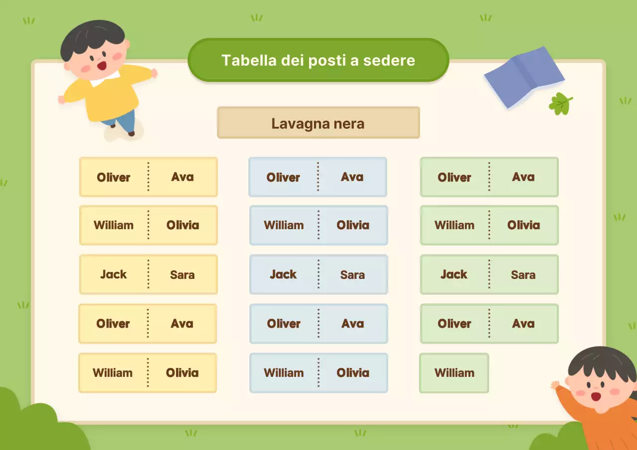 Una simpatica tabella dei posti a sedere illustrata in verde