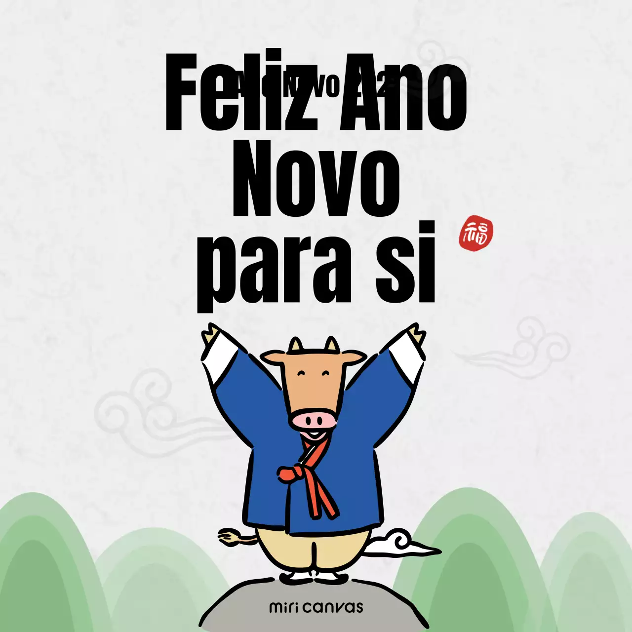 Ilustração de saudações de Ano Novo para redes sociais em cinzento e azul